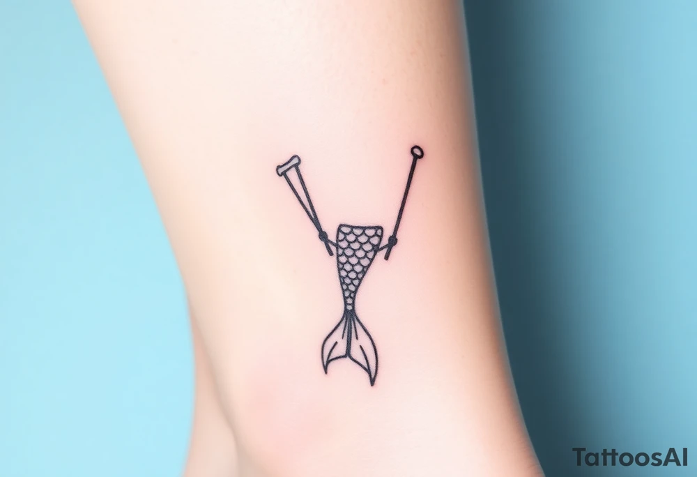Simple Mermaid tail with crutches tattoo idea
