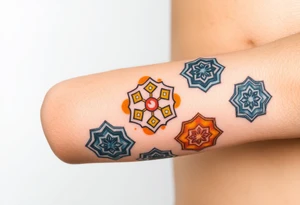 Good karma symbols inside honey combs repeated tattoo idea