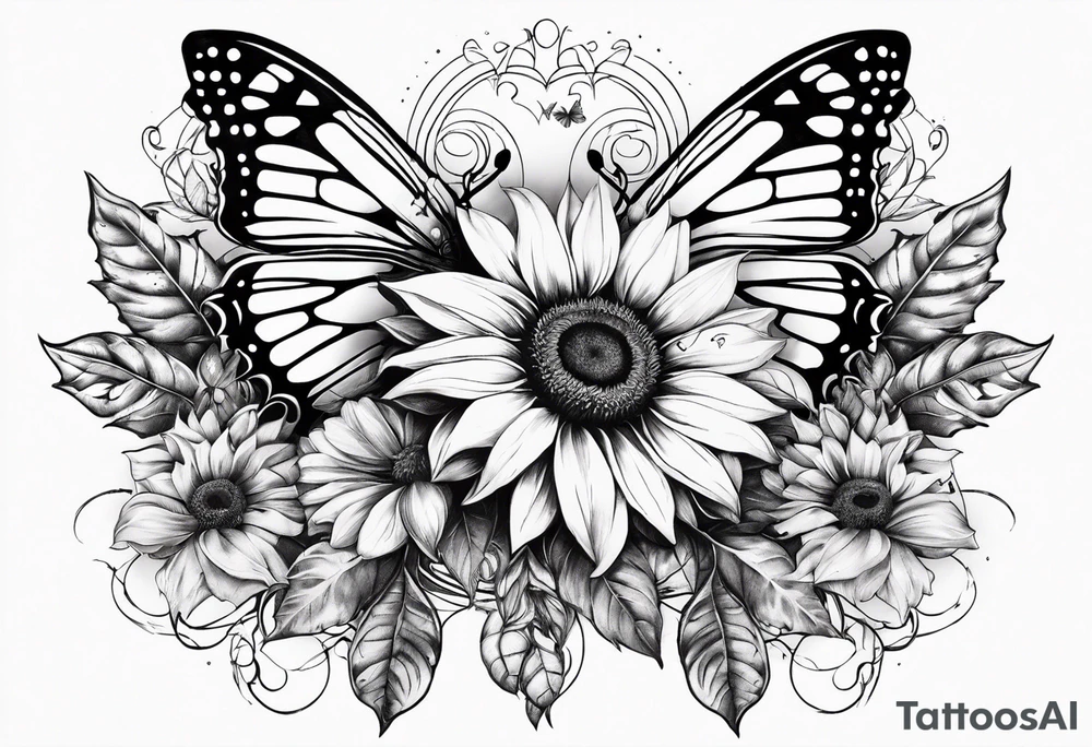 Wing cross with sunflower and butterflies tattoo idea