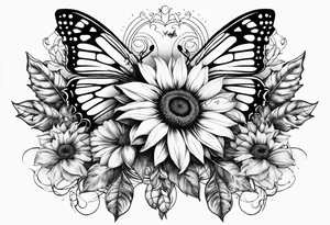 Wing cross with sunflower and butterflies tattoo idea