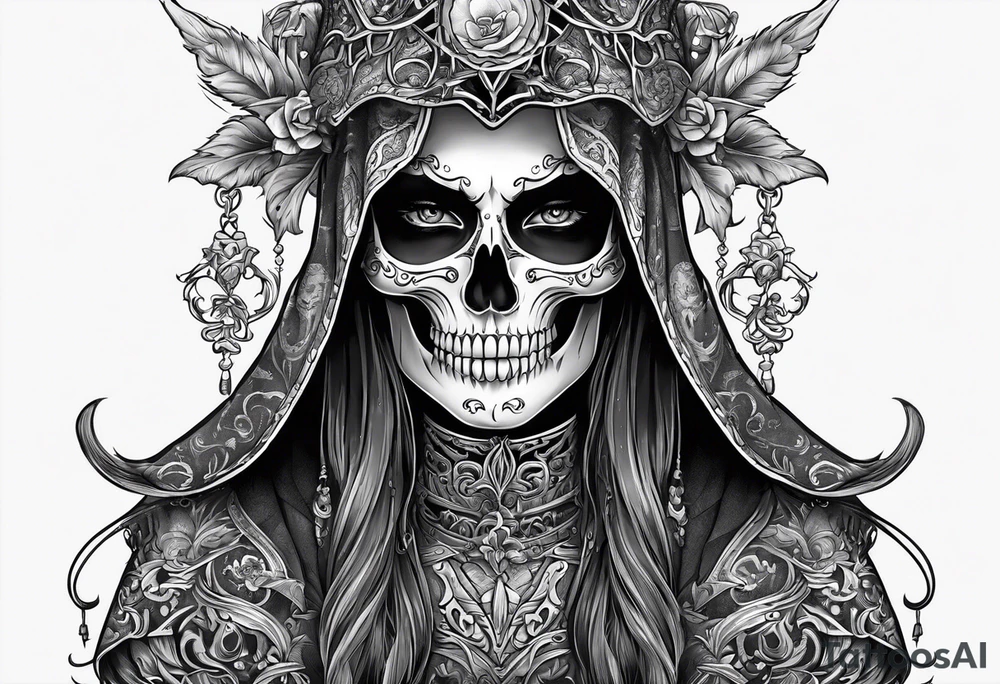 lady skeleton grim reaper satan tattoo idea
