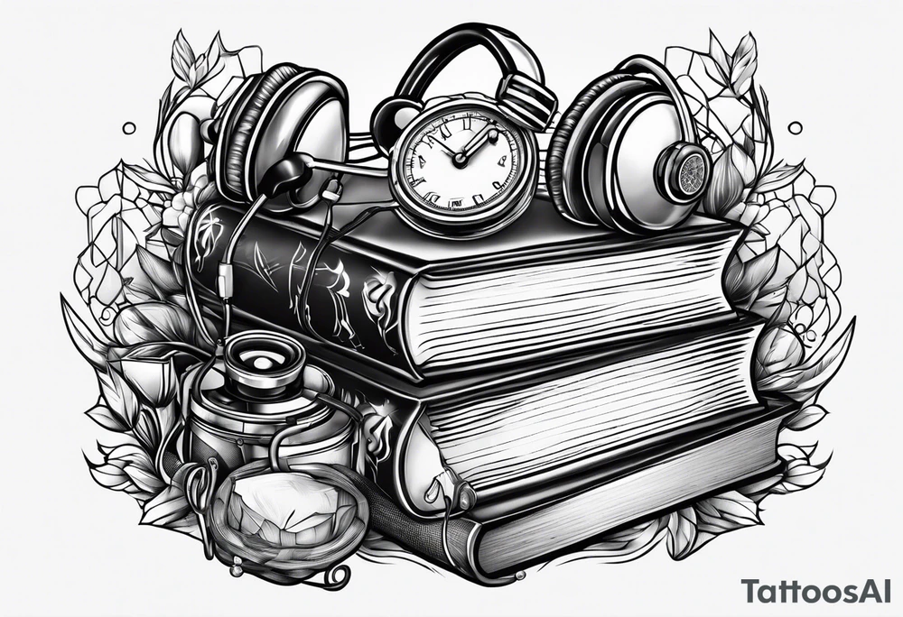 Books, video games, stethoscope, music, drums tattoo idea