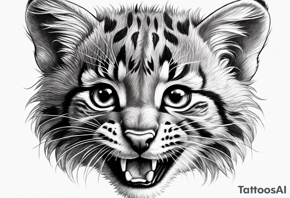 Super cute happy wildcat cub tattoo idea