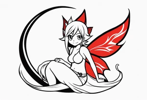 A fairy with a tail inspired by the logo of the show called Fairy Tail in a fetal position leaning in tattoo idea