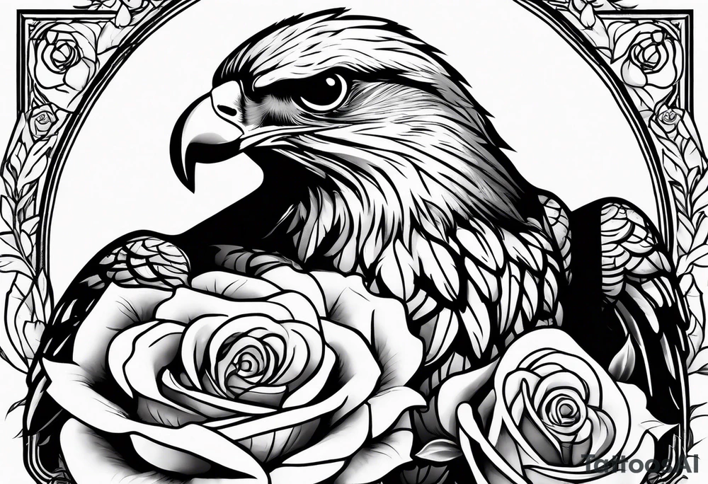 Hawk with rose in beak and gravestone tattoo idea
