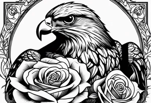 Hawk with rose in beak and gravestone tattoo idea