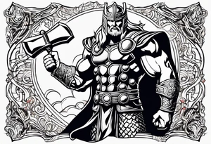 The Mighty Thor not so muscular profile with mjolnir with the entire design shown tattoo idea