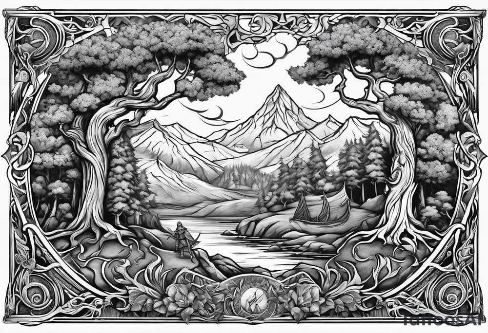 yggdrasil Viking battle scene to go on a back tattoo idea