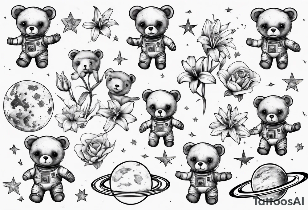 Teddy bear astronaut Lily galaxy tattoo idea