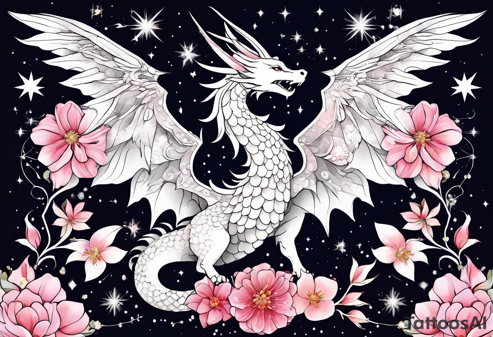 Constellation, wing , snow , cross , dragon female japan kawaii , flower tattoo idea