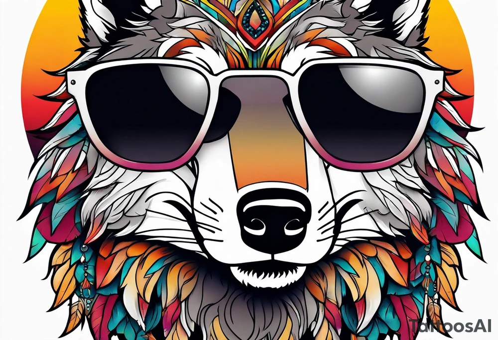 Badass wolf wearing sunglasses
Dark woods
Mountain peaks
Sunset tattoo idea