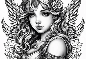 kids angel with heart on hands tattoo idea