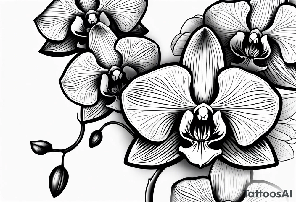 Long blue orchid with extra details tattoo idea