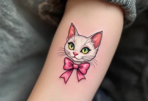 This pink-bowed white cat tattoo captures Marie’s sassy charm straight from The Aristocats. tattoo idea