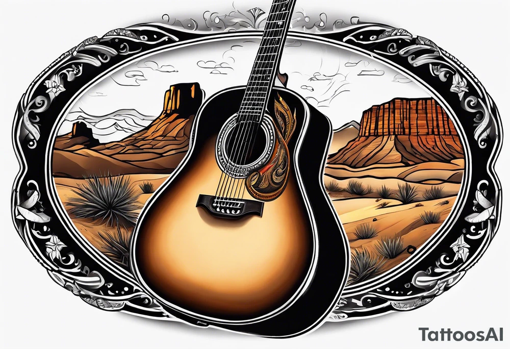 Acoustic Guitar by a campfire with a desert tattoo idea Acoustic Guitar by a campfire with a desert tattoo idea