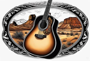 Acoustic Guitar by a campfire with a desert tattoo idea