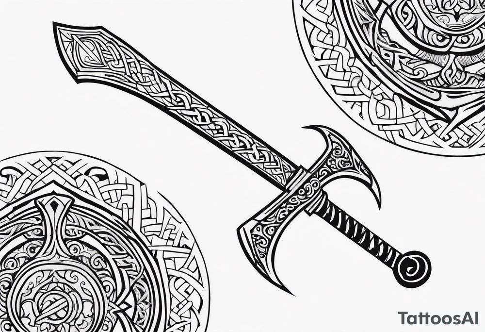 Valhalla sword viking funeral hatchet tattoo idea