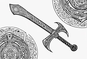 Valhalla sword viking funeral hatchet tattoo idea