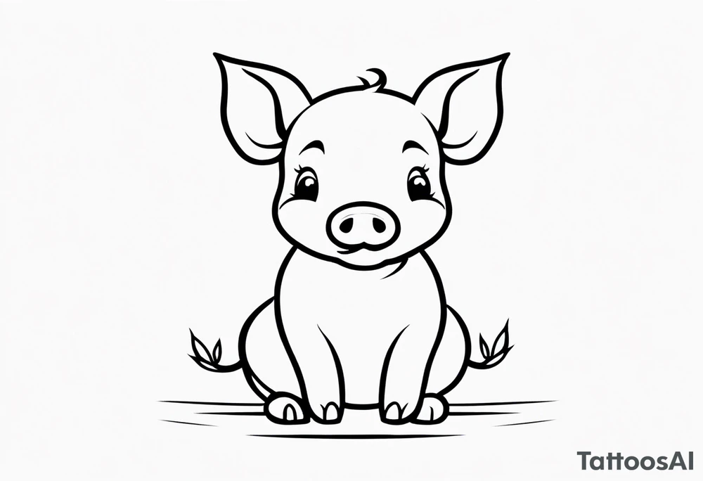 very cute happy piglet with small ears.
outline only.
black and white only.
only show the piglet. no extra lines or decoration.
no black shading.
draw only with very thin lines (1px)

should look like a tattoo that will only take 2 minutes to draw tattoo idea
