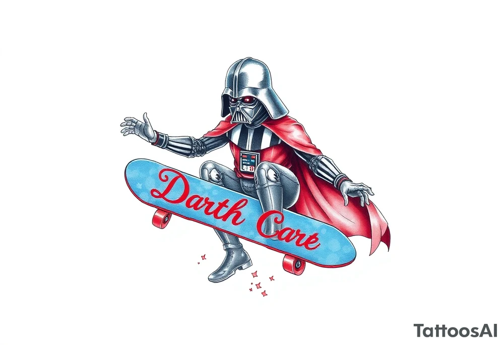 Darth Vader skateboarding >
blue & red
skateboard say "Darth Carter"
12/29/88-01/06/24 tattoo idea