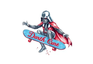 Darth Vader skateboarding >
blue & red
skateboard say "Darth Carter"
12/29/88-01/06/24 tattoo idea