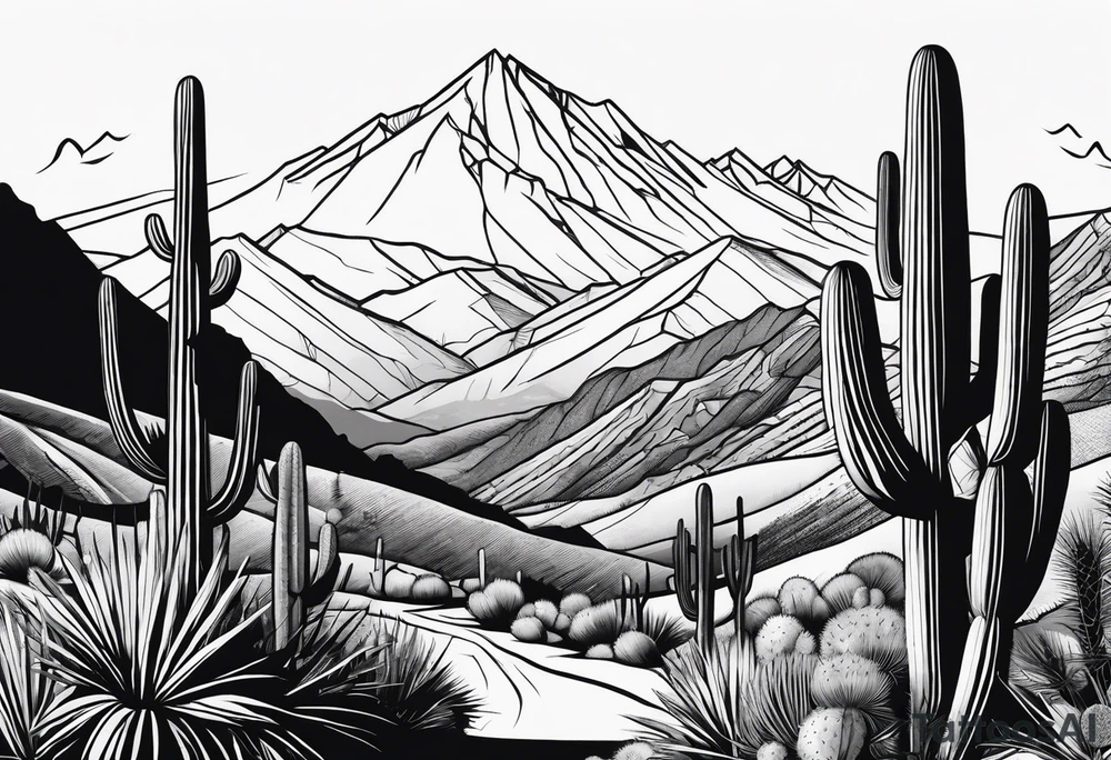 Couple hiking, cactus, mountains tattoo idea