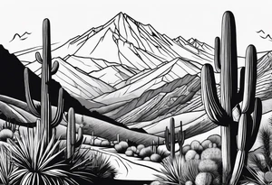 Couple hiking, cactus, mountains tattoo idea
