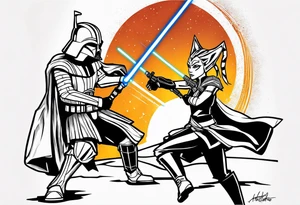 Star Wars, Ahsoka Tano fighting Darth Vader+ tattoo idea