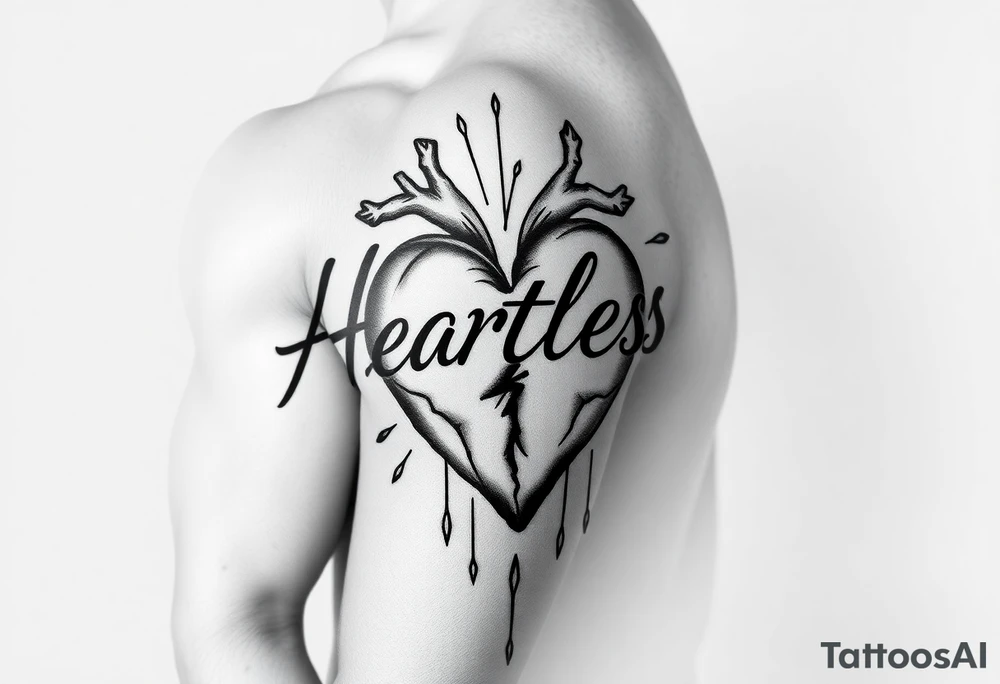Heartless words written with broken real heart design tattoo idea