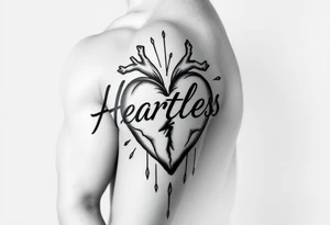 Heartless words written with broken real heart design tattoo idea