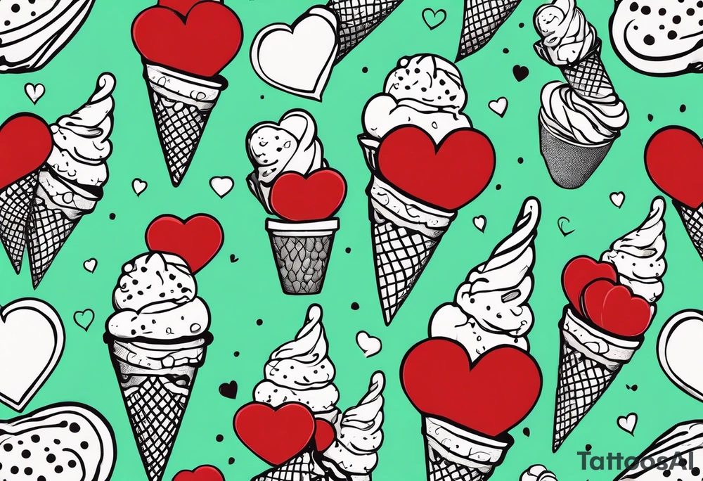 simple mint chocolate chip ice cream cone with small red heart on it somewhere. tattoo idea
