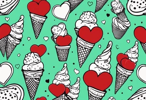 simple mint chocolate chip ice cream cone with small red heart on it somewhere. tattoo idea