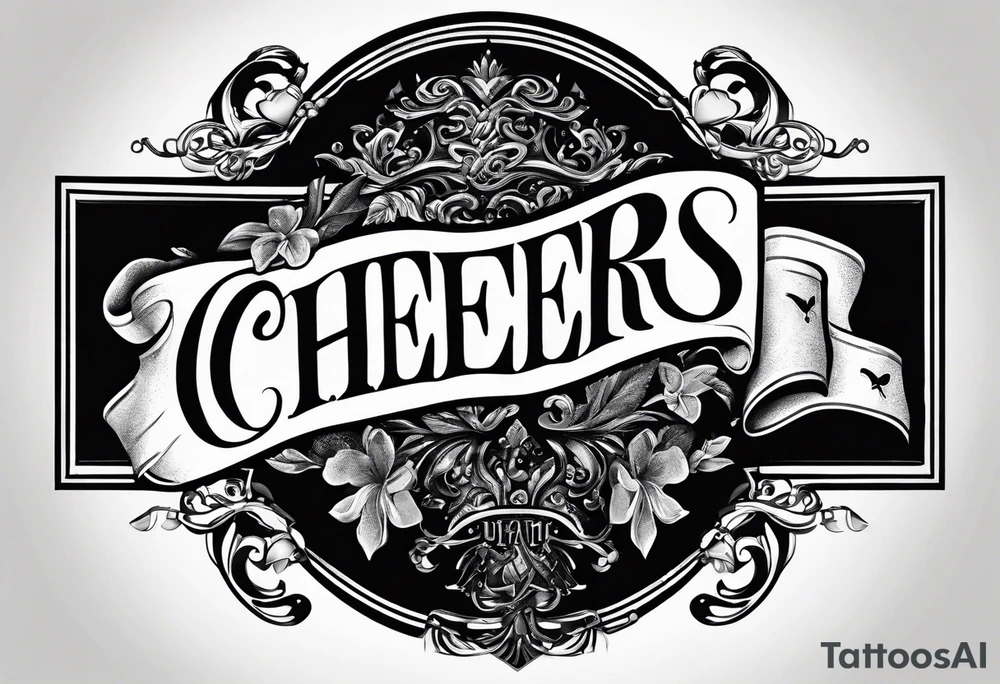 Cheers Mate text, armband +Cancer Ribbon +artistic tattoo idea