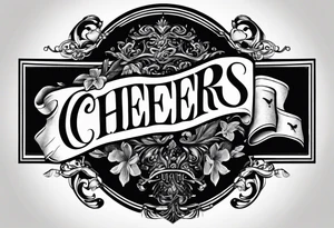 Cheers Mate text, armband +Cancer Ribbon +artistic tattoo idea
