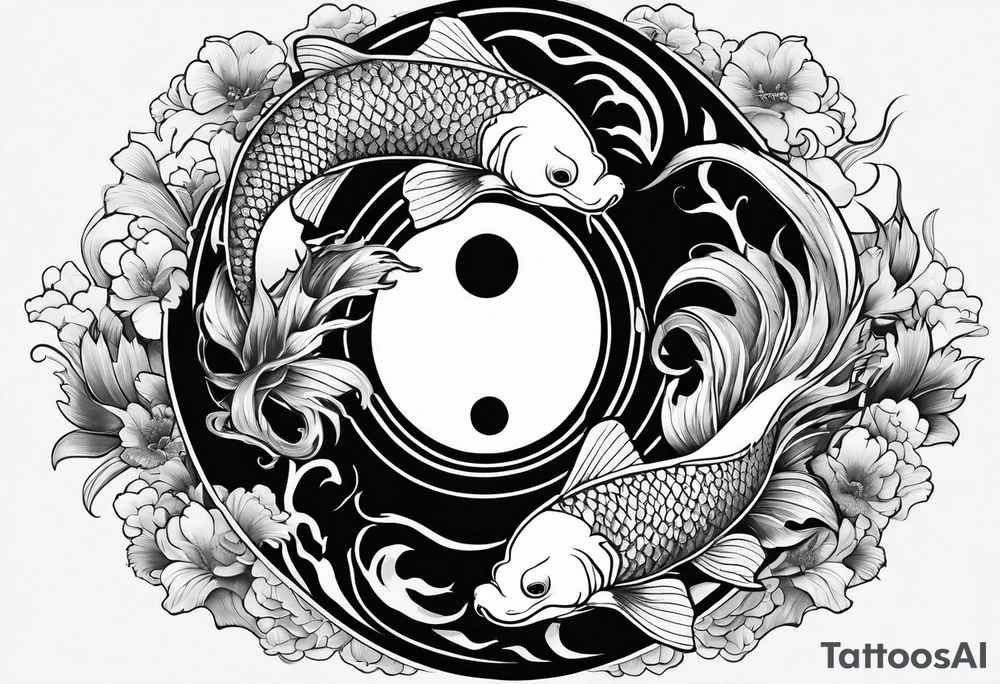 powerful ying Yang symbol made of koi fish and dragons tattoo idea