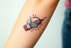 angry stick of dynamite with a mean face and muscles exploding tattoo idea