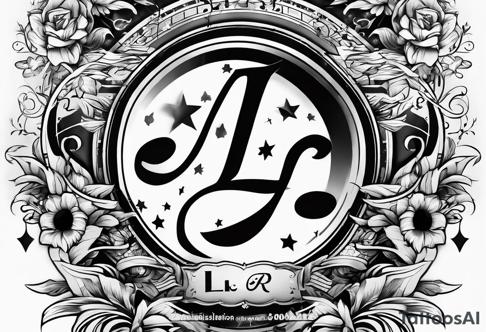 Musical theme with letters L and R tattoo idea