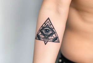 Half sleeve tattoo of the eye of providence inside of a pyramid. tattoo idea