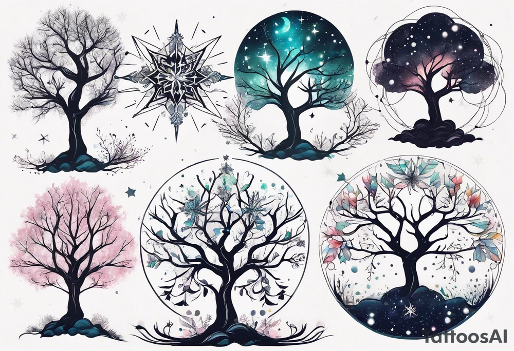 Constellation, tree , snowflake tattoo idea