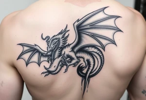 a full picture of a dragon flying aggressively tattoo idea