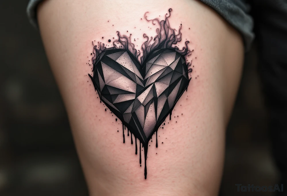 A bleeding heart with blackened edges, transitioning into a smoky, fading effect, symbolizing love lost to time. tattoo idea