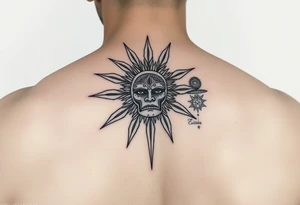 Curicaueri the sun god with purépecha line designs and Cuitzeo the war god tattoo idea