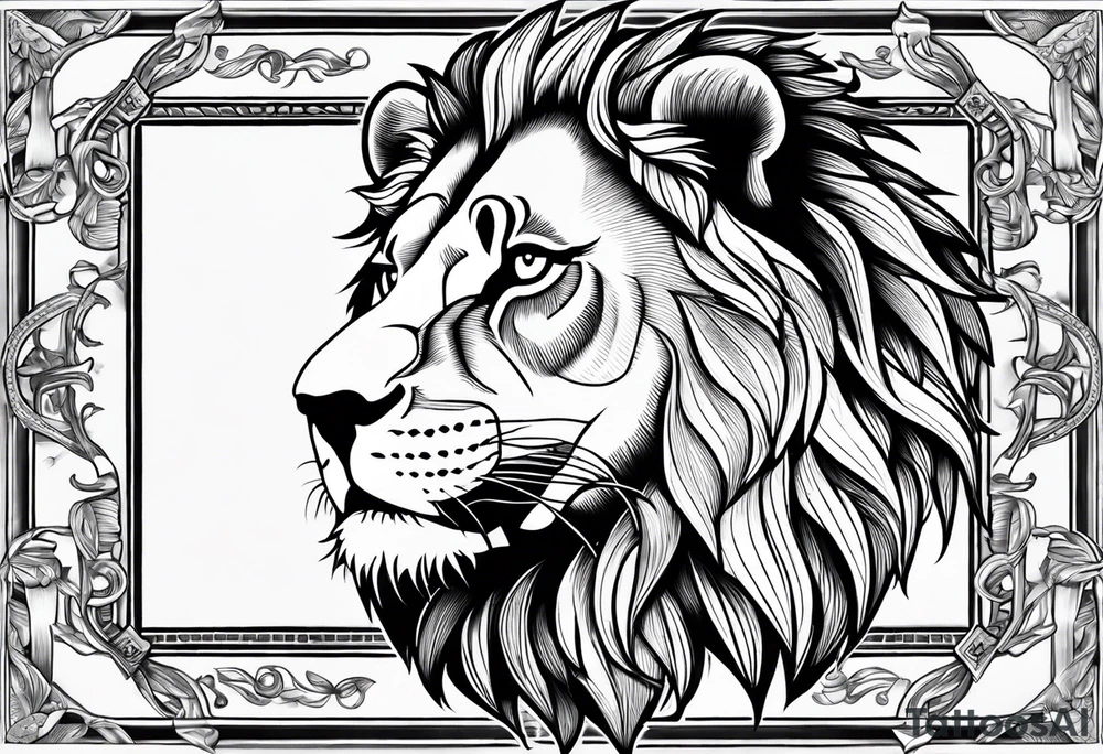 make me a lion tattoo in a rectangle frame tattoo idea