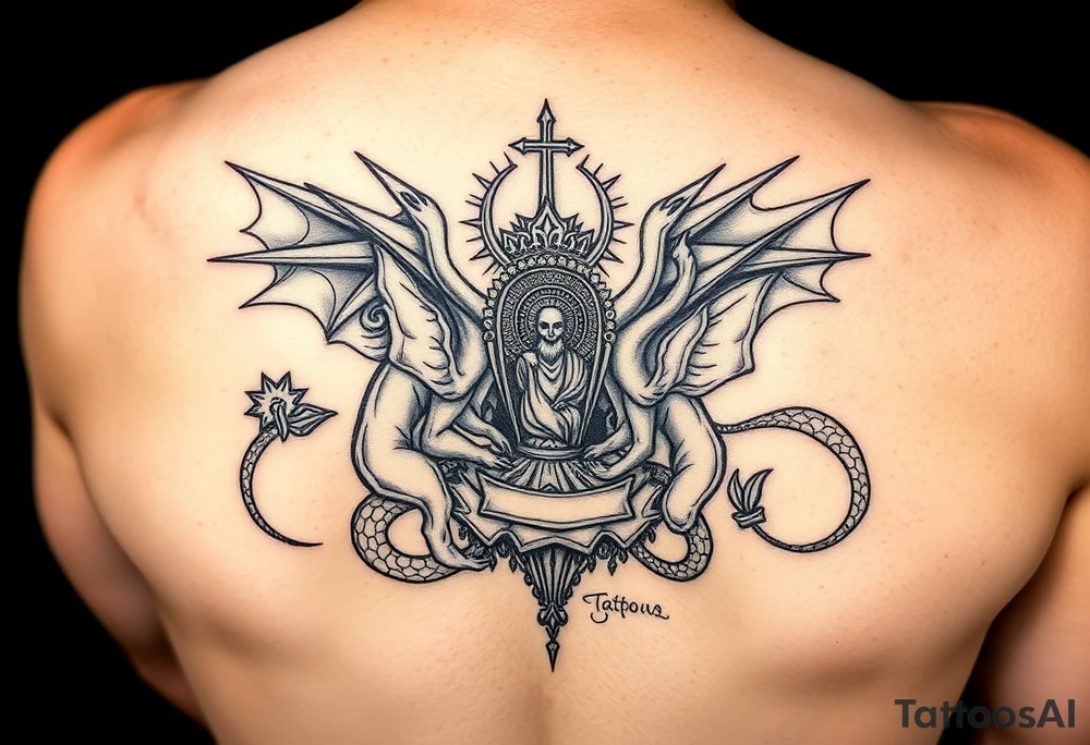 4 incorporeal creatures carrying the throne of god arm sleeve tattoo idea