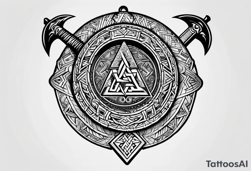 Valhalla  round 
shield axe sword valknut tattoo idea