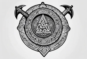 Valhalla  round 
shield axe sword valknut tattoo idea