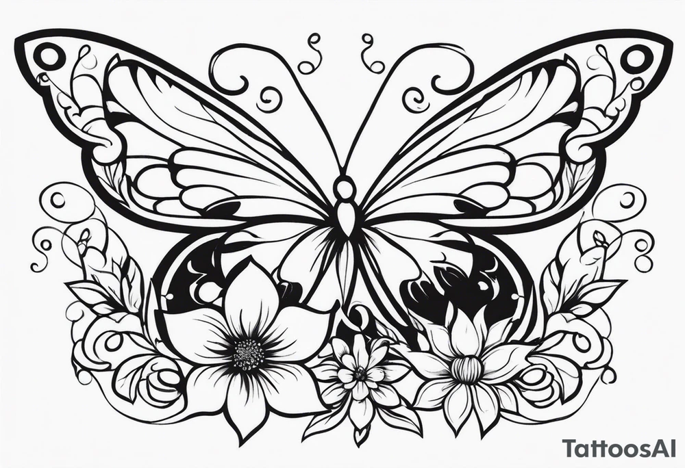 flower, vines, and butterflies on arm tattoo idea