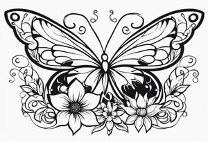 flower, vines, and butterflies on arm tattoo idea