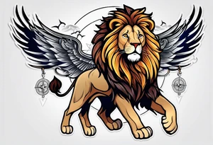 Lion with wings compass tattoo idea