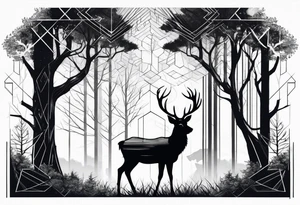 Trees with a tree stand and a deer in front tattoo idea